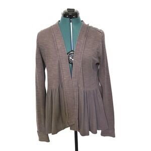 Saturday‎ Sunday Cardigan Small Medium Taupe Open Front Peplum Embroidered Back